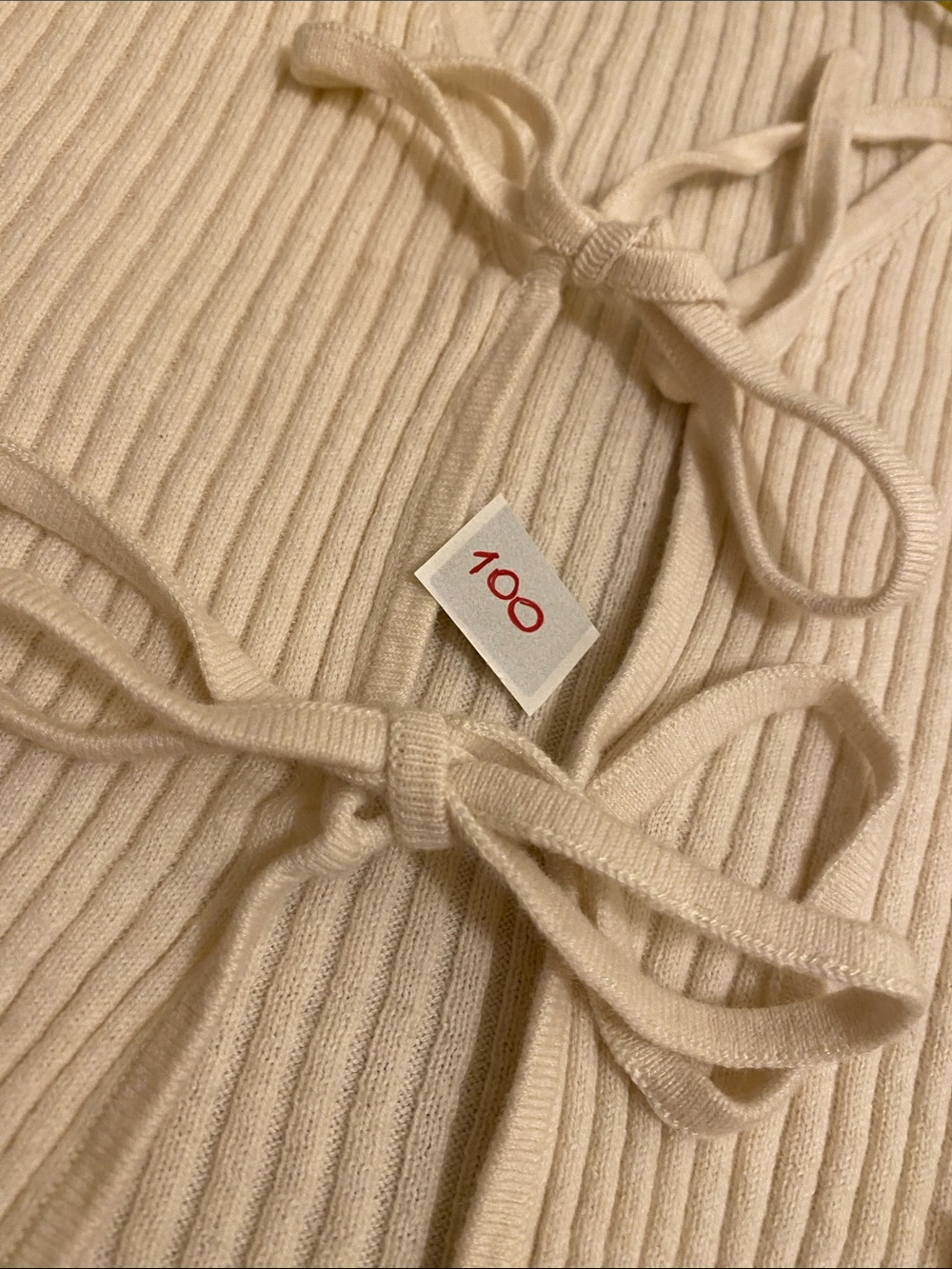 Everlane Cream Ribbed Tie-Front Cropped Cardigan. Size S - Picture 8 of 8
